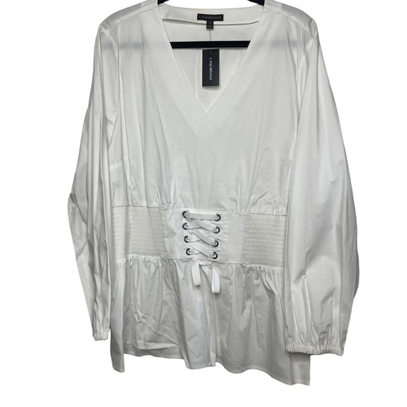 Lane Bryant Size 22 White Cotton Blouse with Corset Tie Waist NWT - Picture 4 of 8